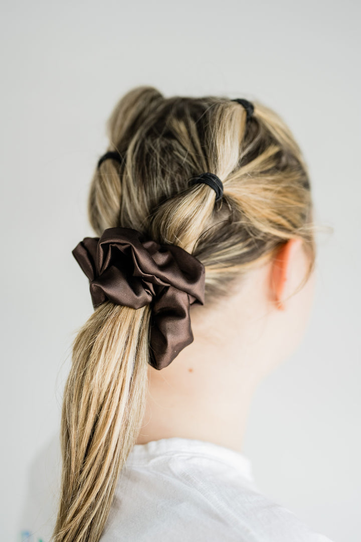 PREORDER: Dark Chocolate Satin Scrunchie- 3 Sizes