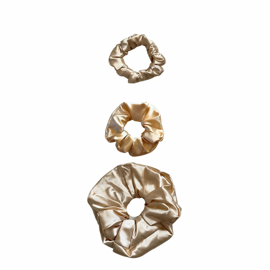 Gold Champagne Satin Scrunchie- 3 Sizes