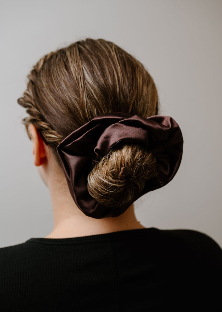 PREORDER: Dark Chocolate Satin Scrunchie- 3 Sizes