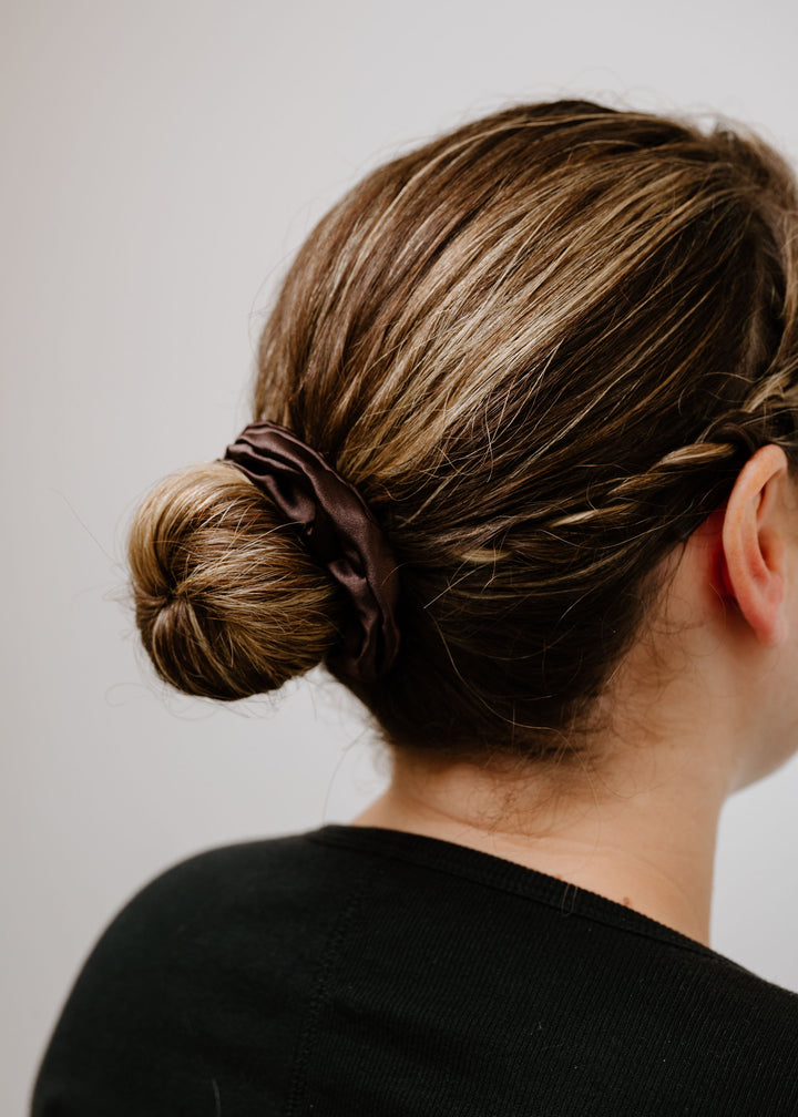 PREORDER: Dark Chocolate Satin Scrunchie- 3 Sizes