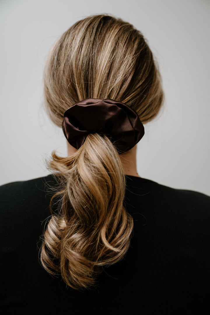 PREORDER: Dark Chocolate Satin Scrunchie- 3 Sizes