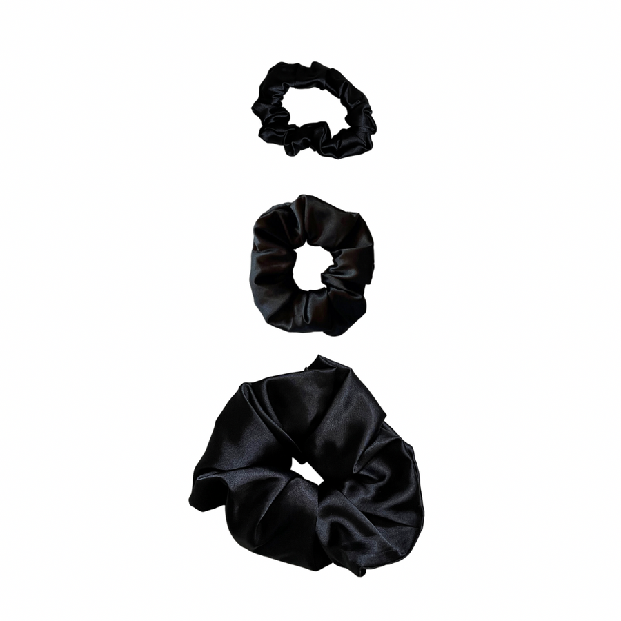 Black Satin Scrunchie- 3 Sizes